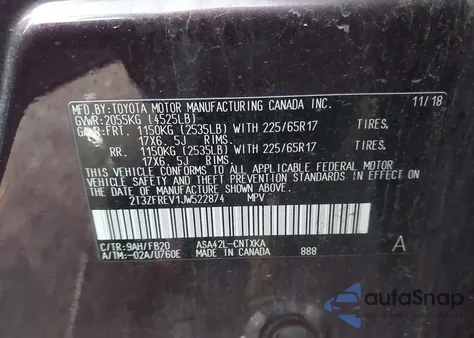2018 Toyota Rav4 Le from USA, damaged, VIN 2T3ZFREV1JW522874